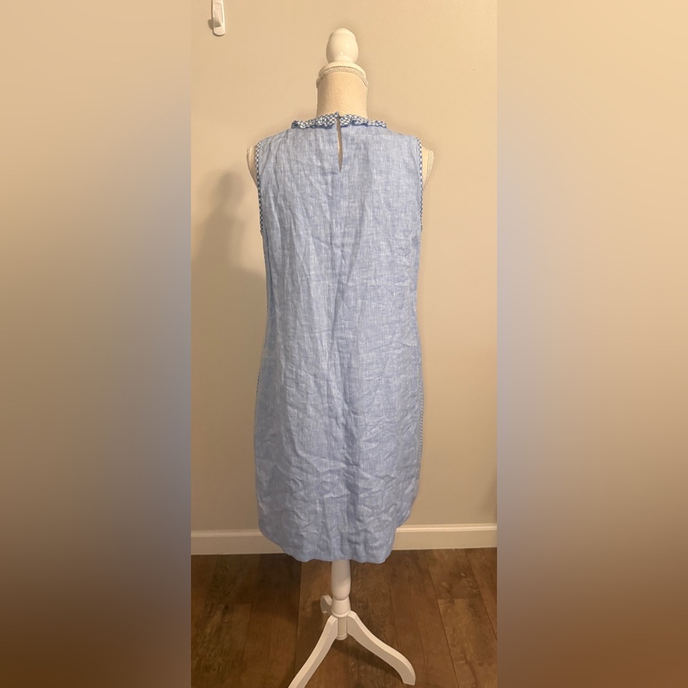 NWT Sara Campbell Linen Sleeveless TRAPEZE DRESS W/GINGHAM TRIM Sz S - Picture 3 of 8